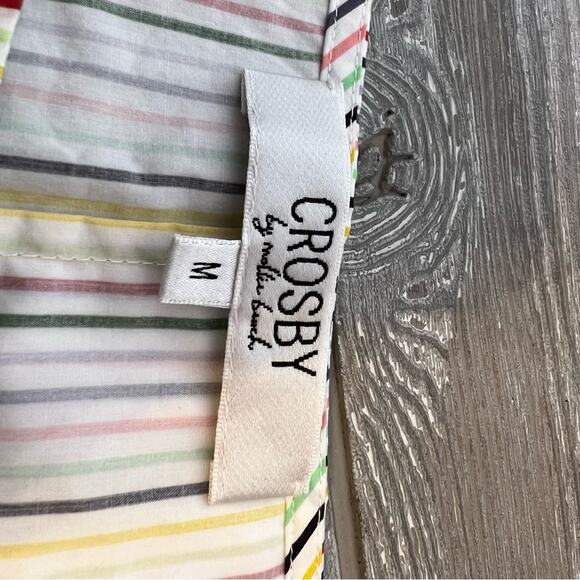 Crosby by Mollie Burch striped asymmetrical top tortoise button back sz M - Picture 8 of 8